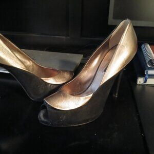 Black Suede and Gold Leather Alessandro B Heels EU 40/US10